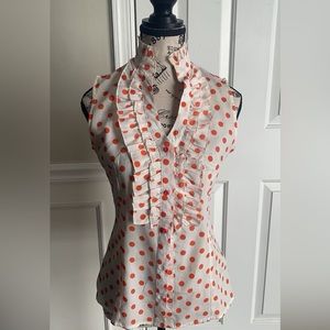 Women’s Released Orange And White Polka Dot Ruffled Top Size S
